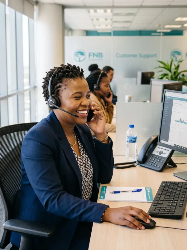 A customer service adviser wearing a headset smiles whilst working at her desk in a modern office with several colleagues in the background. - Twilight Global